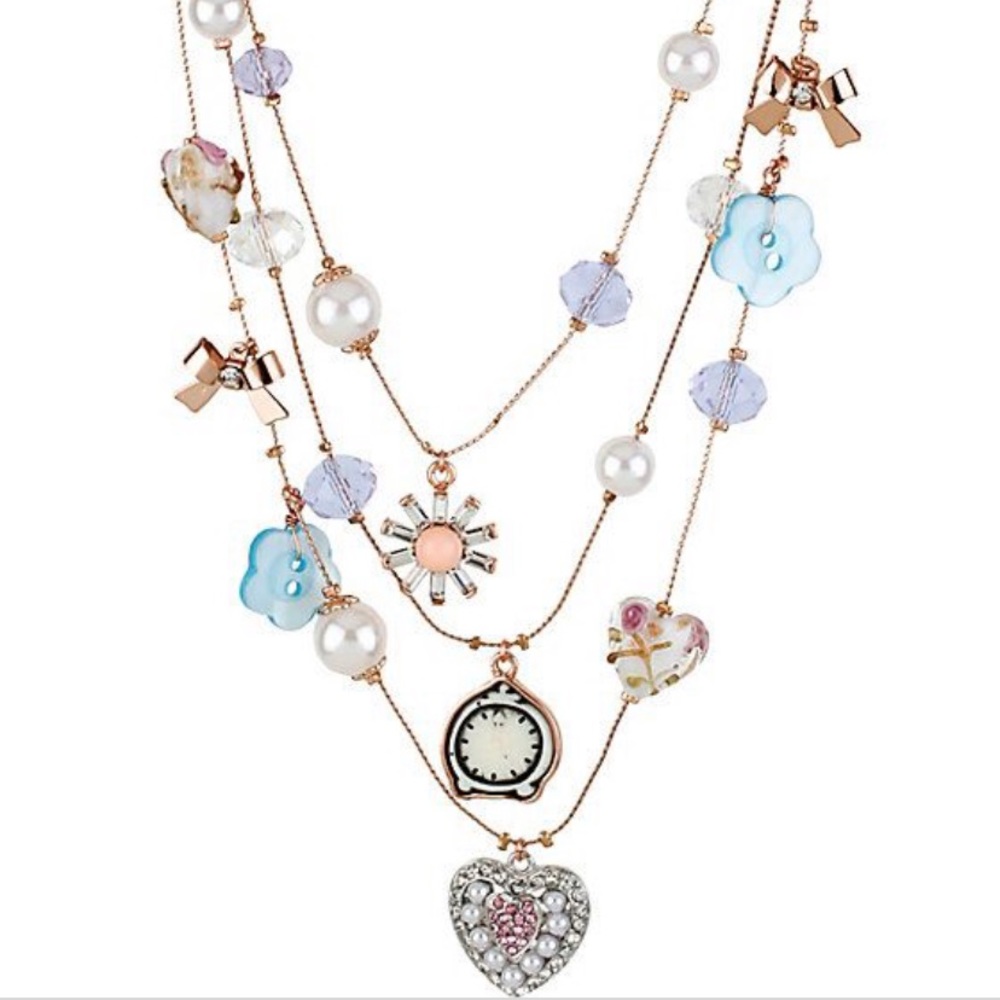 Betsey Johnson Vintage Bows Heart Illusion Necklac